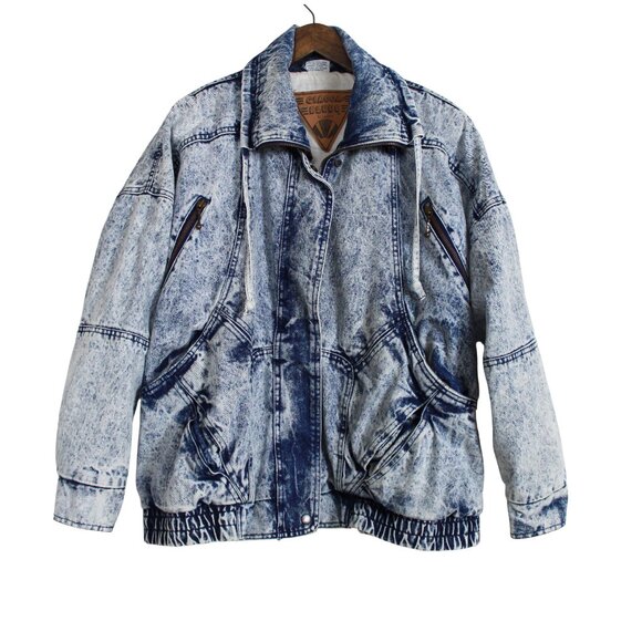 Giacca Blues 80s Acid-wash Denim Bomber Jacket - Picture 1 of 16